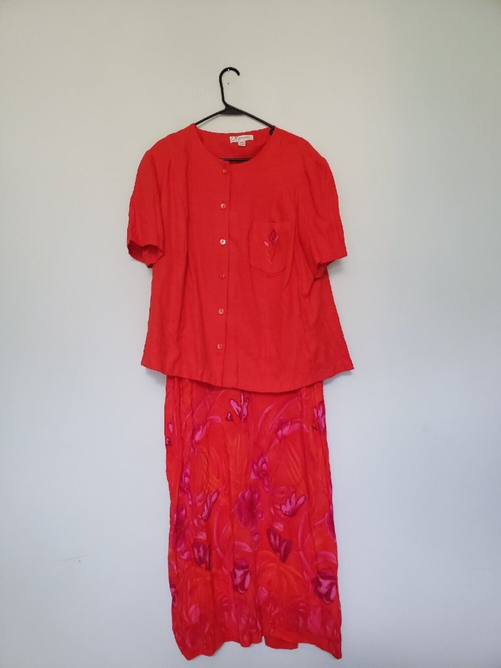 Dressbarn Womens Plus Sz 20W Outfit Two Piece Blouse Dress Red Orange Floral